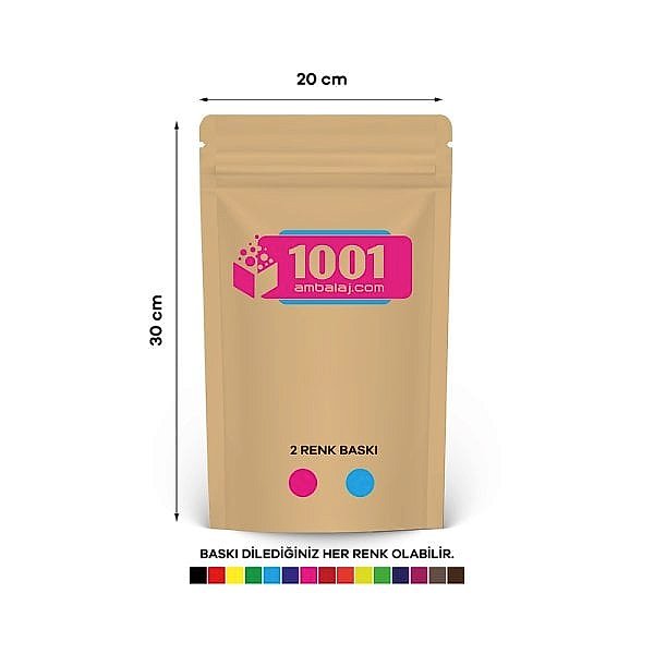 20X30 Cm 2 Baskılı Kraft Renkli Tek Taraf İki Renk Doypack Torba 1000 Gr /35/