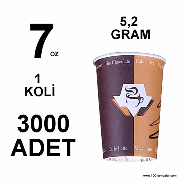 7 Oz Karton Bardak  5,2 Gram 1 Koli (3000 Adet) Tek Kat Duvarlı Desenli Sıcak Soğuk