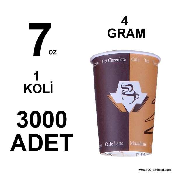 7 Oz Karton Bardak  4 Gram 1 Koli (3000 Adet) Tek Kat Duvarlı Desenli Sıcak Soğuk