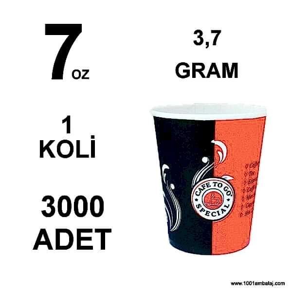7 Oz Karton Bardak 3,7 Gram 1 Koli (3000 Adet) Tek Kat Duvarlı Desenli Sıcak Soğuk