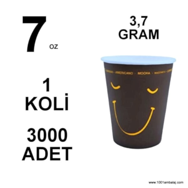 7 Oz Karton Bardak 3,7 Gram 1 Koli (3000 Adet) Tek Kat Duvarlı Desenli Sıcak Soğuk