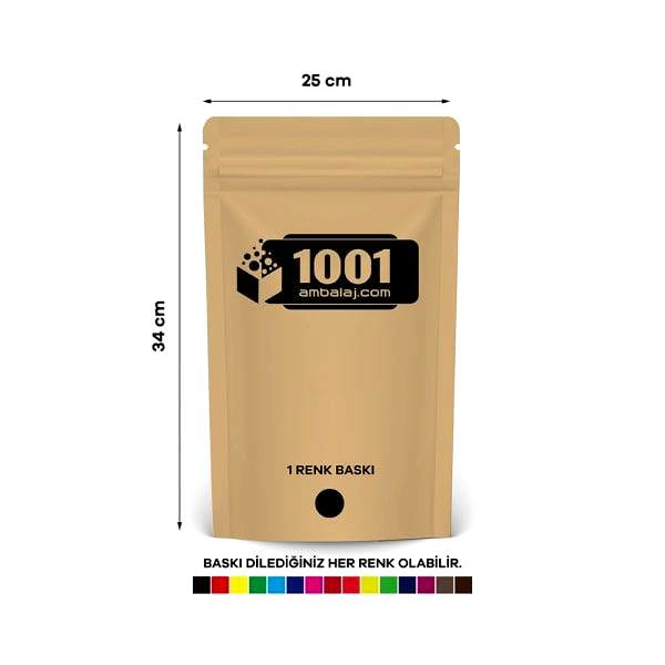 25X34 Cm 1 Baskılı Kraft Renkli Tek Taraf Tek Renk Doypack Torba 1500 Gr /36/