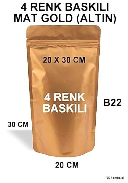 20X30 Cm 4 Baskılı Mat Gold ( Altın Renkli ) İki Taraf İki Renk Doypack Torba 1000 Gr /28/