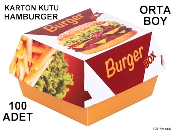 Hamburger Kutusu Fast Food Orta Boy Hamburger Baskılı 100 Adet