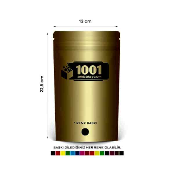 13X22,5 Cm 1 Baskılı Gold ( Altın ) Renkli Tek Taraf Tek Renk Doypack Torba 250 Gr /22/