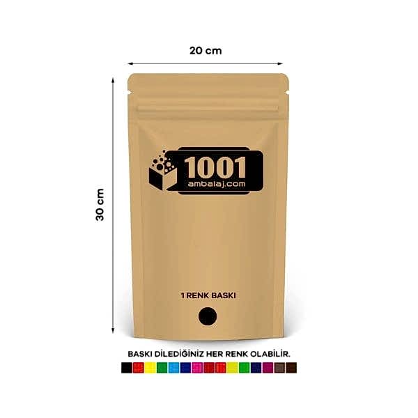 20X30 Cm 1 Baskılı Kraft Renkli Tek Taraf Tek Renk Doypack Torba 1000 Gr /35/