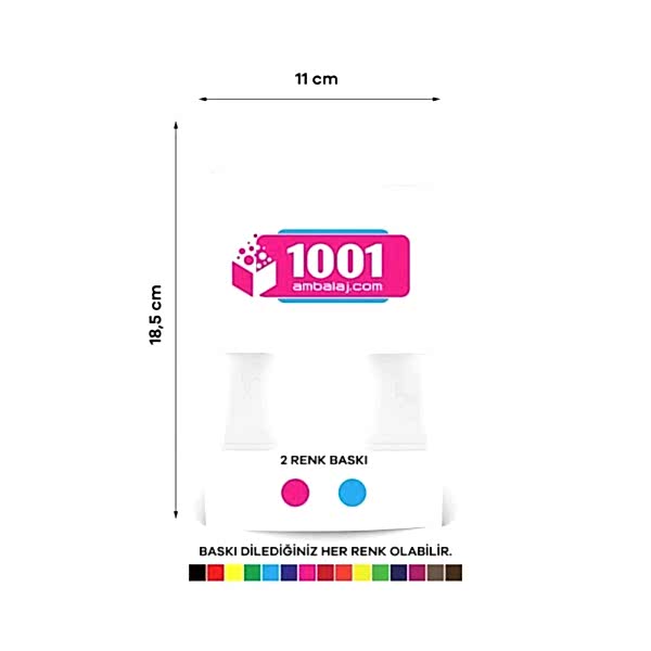 11X18,5 Cm 2 Baskılı Beyaz Renkli Pencereli Tek Taraf İki Renk Doypack Torba 100 Gr /09/