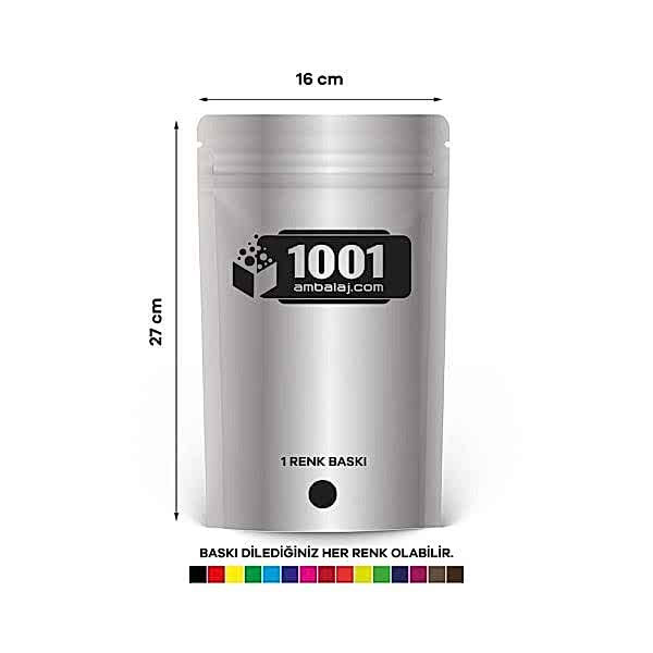 16X27 Cm 1 Baskılı Alüminyum Renkli Tek Taraf Tek Renk Doypack Torba 500 Gr /04/