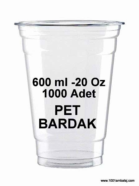 Pet Bardak 600 Ml 20 Oz 95 Çap 1 Koli 1000 Adet Şeffaf 1001 Ambalaj