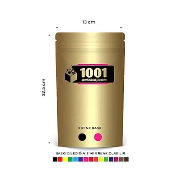 13X22,5 Cm 2 Baskılı Gold ( Altın ) Renkli Tek Taraf İki Renk Doypack Torba 250 Gr /22/