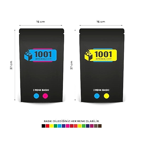 16X27 Cm 4 Baskılı Mat Siyah Renkli İki Taraf İki Renk Doypack Torba 500 Gr /68/