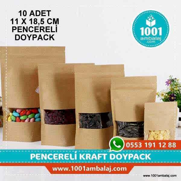 11X18,5 Cm Kraft Pencereli * 10 Adet * Kilitli Doypack Torba 100 Gr /38/