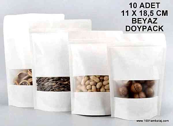11X18,5 Cm Beyaz Pencereli * 10 Adet * Kilitli Doypack Torba 100 Gr /09/