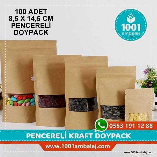 8,5X14,5 Cm Kraft Pencereli 100 Adet Kilitli Doypack Torba 50 Gr /37/