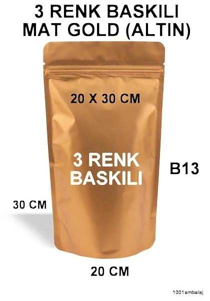 20X30 Cm 3 Baskılı Mat Gold ( Altın Renkli ) Tek Taraf Üç Renk Doypack Torba 1000 Gr /28/