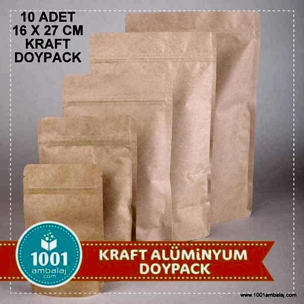 16X27 Cm Kraft * 10 Adet * Kilitli Doypack Torba 500 Gr /33/