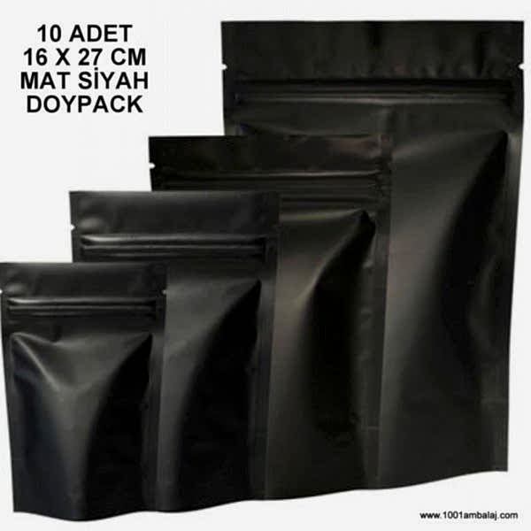 16X27 Cm Mat Siyah * 10 Adet * Kilitli Doypack Torba 500 Gr /68/