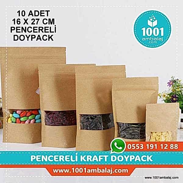 16X27 Cm Kraft Pencereli * 10 Adet * Kilitli Doypack Torba 500 Gr /40/