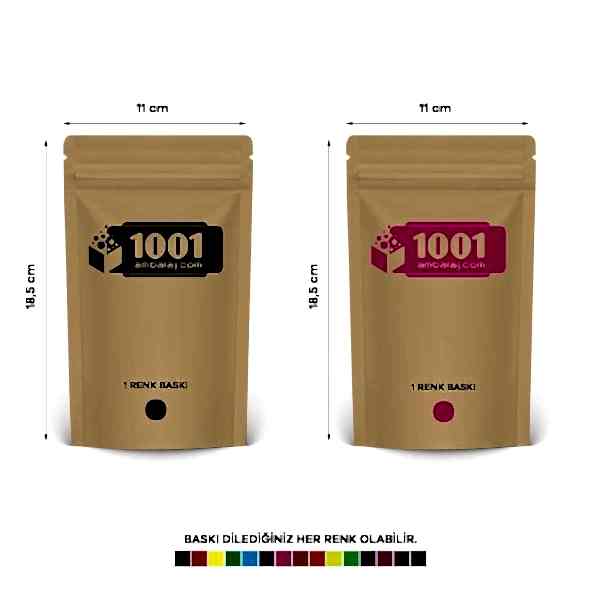 11X18,5 Cm 2 Baskılı Kraft Renkli İki Taraf Tek Renk Doypack Torba 100 Gr /30/