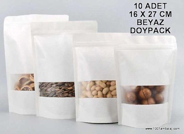 16X27 Cm Beyaz Pencereli * 10 Adet * Kilitli Doypack Torba 500 Gr /11/
