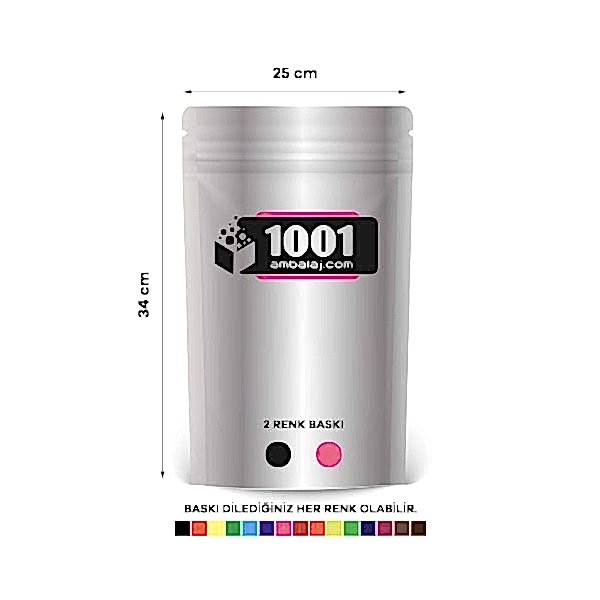 25X34 Cm 2 Baskılı Alüminyum Renkli Tek Taraf İki Renk Doypack Torba 1500 Gr /07/