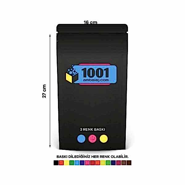 16X27 Cm 3 Baskılı Mat Siyah Renkli Tek Taraf Üç Renk Doypack Torba 500 Gr /68/