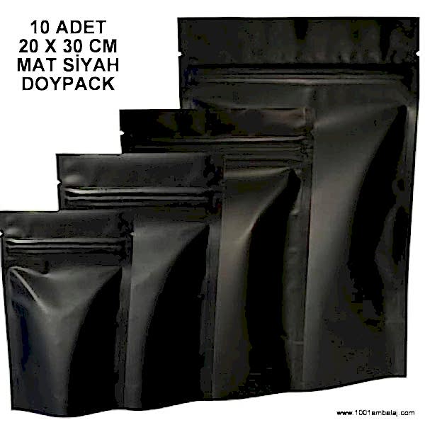 20X30 Cm Mat Siyah * 10 Adet * Kilitli Doypack Torba 1000 Gr /69/