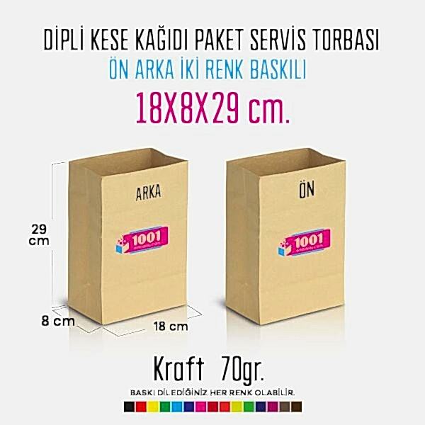 İki Taraf İki Renk Baskılı 18X8X29 Cm Kese Kağıdı Fast Food Menu Servis Paket Torbası Kraft Renk