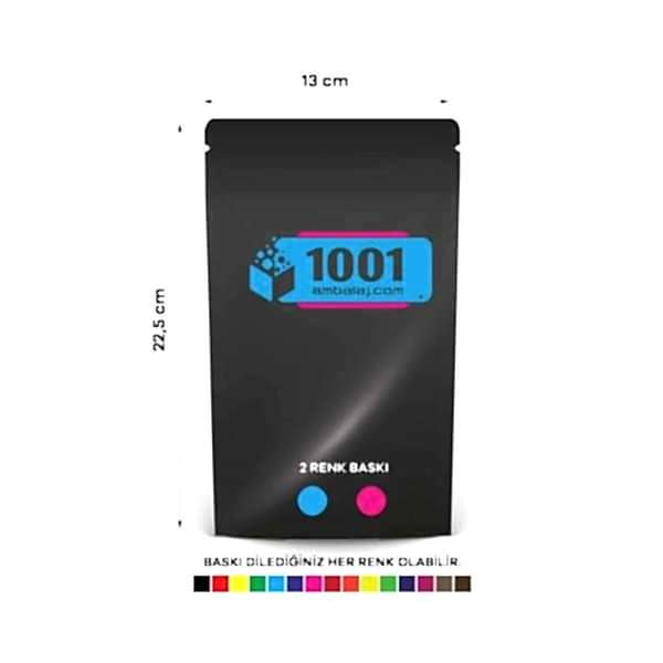 13X22,5 Cm 2 Baskılı Siyah Renkli Tek Taraf İki Renk Doypack Torba 250 Gr /63/