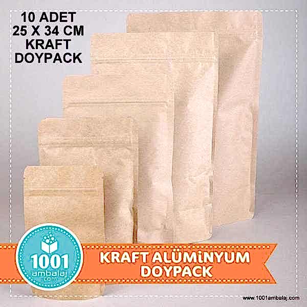 25X34 Cm Kraft * 10 Adet * Kilitli Doypack Torba 1500 Gr /36/