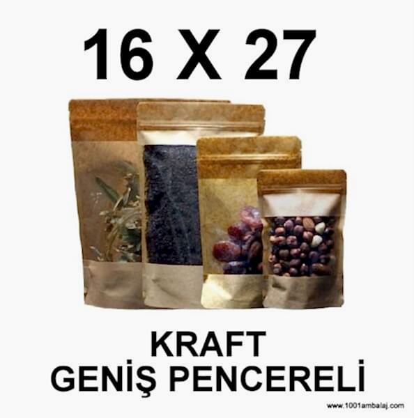 16X27 Cm Kraft Renk Doypack Torba Geniş Pencereli /46/