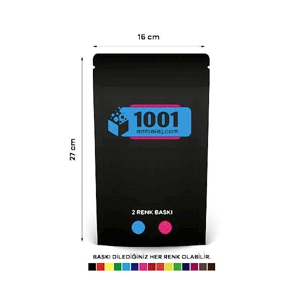 16X27 Cm 2 Baskılı Mat Siyah Renkli Tek Taraf İki Renk Doypack Torba 500 Gr /68/