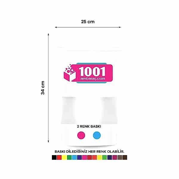 25X34 Cm 2 Baskılı Beyaz Renkli Pencereli Tek Taraf İki Renk Doypack Torba 1500 Gr /14/