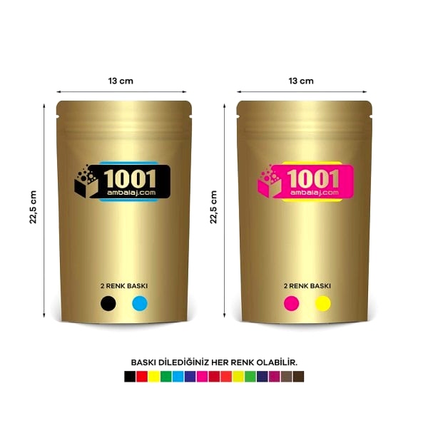 13X22,5 Cm 4 Baskılı Gold ( Altın ) Renkli İki Taraf İki Renk Doypack Torba 250 Gr /22/