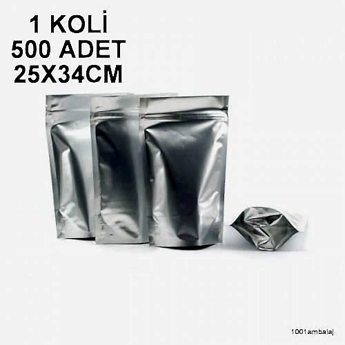 25X34 Cm Alüminyum 1 Koli 500 Adet Kilitli Doypack Torba 1500 Gr /07/