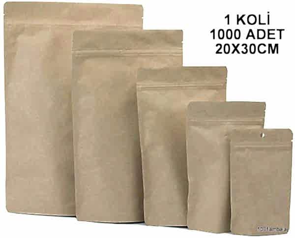 20X30 Cm Kraft (1 Koli 1000 Adet) Kilitli Doypack Torba 1000 Gr /35/