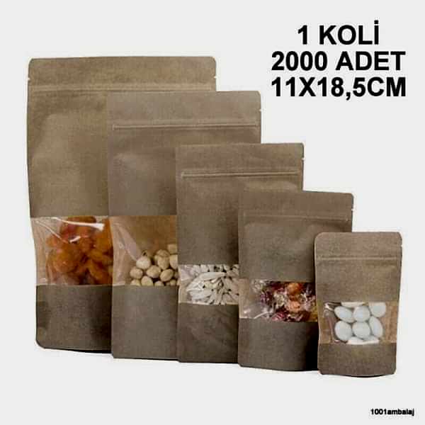 11X18,5 Cm Kraft Pencereli (1 Koli 2000 Adet) Kilitli Doypack Torba 100 Gr /38/