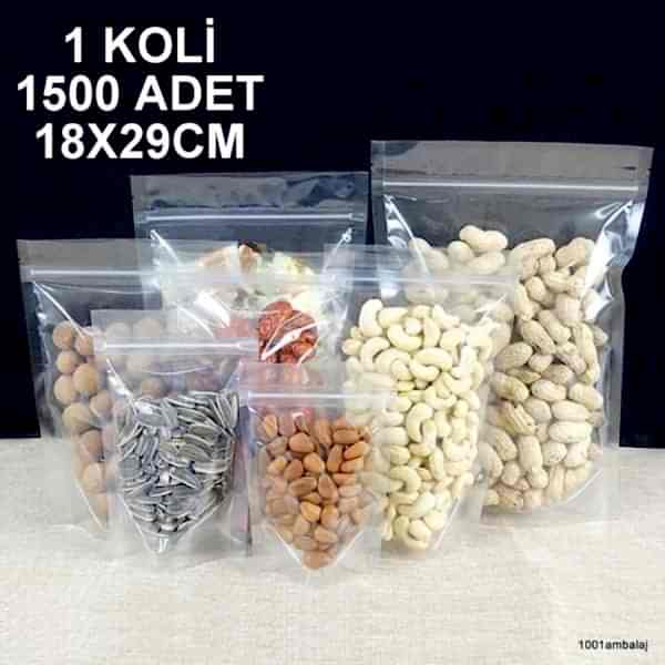 18X29 Cm Şeffaf 1 Koli 1500 Adet Kilitli Doypack Torba 750 Gr /74/