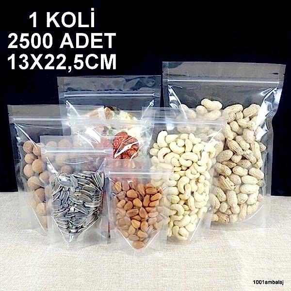 13X22,5 Cm Şeffaf 1 Koli 2500 Adet Kilitli Doypack Torba 250 Gr /72/