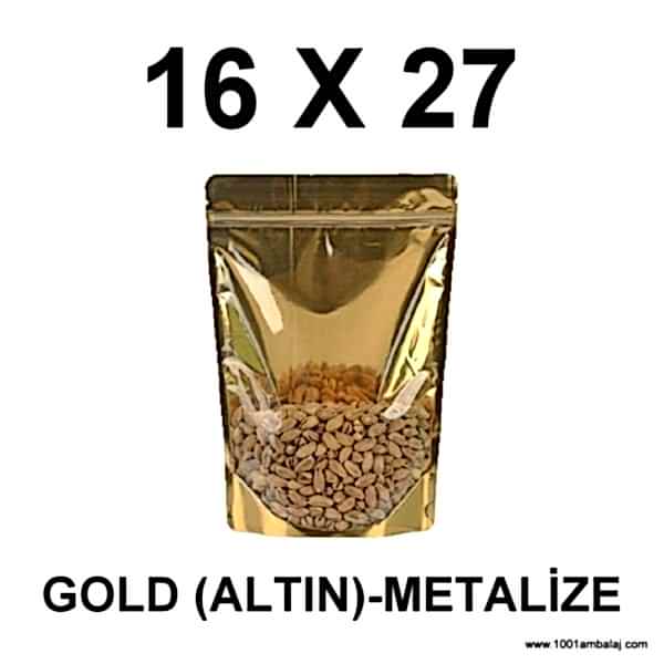 16X27 Cm Gold-Metalize Renk Doypack Torba /51/