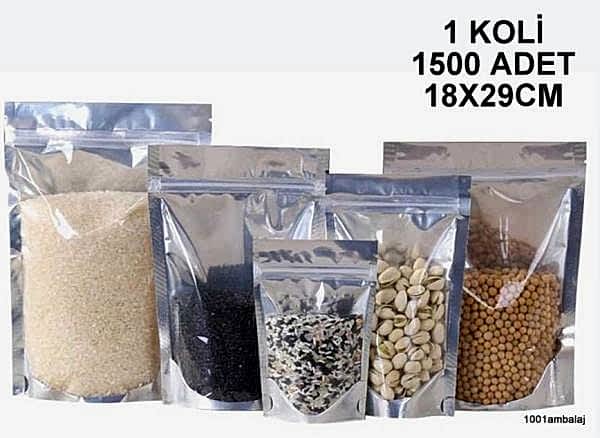 18X29 Cm Ön Şeffaf Arka Metalize 1 Koli 1500 Adet Kilitli Doypack Torba 750 Gr /59/