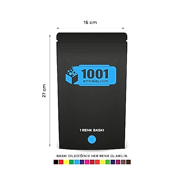 16X27 Cm 1 Baskılı Mat Siyah Renkli Tek Taraf Tek Renk Doypack Torba 500 Gr /68/