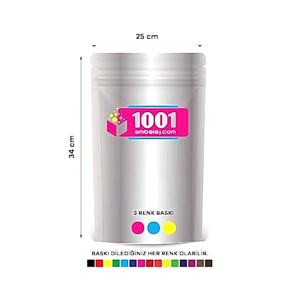 25X34 Cm 3 Baskılı Alüminyum Renkli Tek Taraf Üç Renk Doypack Torba 1500 Gr /07/