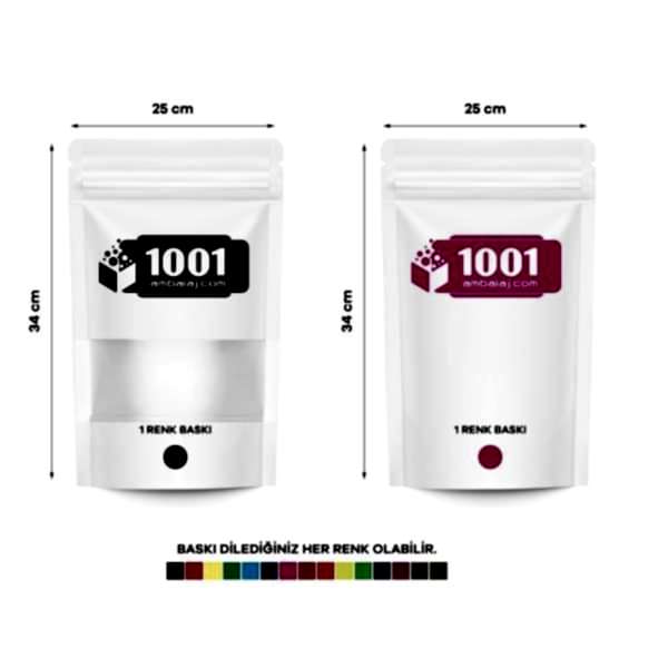 25X34 Cm 2 Baskılı Beyaz Renkli Pencereli İki Taraf Tek Renk Doypack Torba 1500 Gr /14/