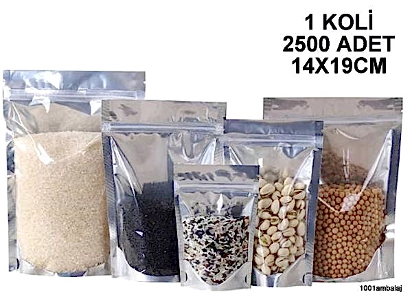 14X19 Cm Ön Şeffaf Arka Metalize 1 Koli 2500 Adet Kilitli Doypack Torba 250 Gr /56/