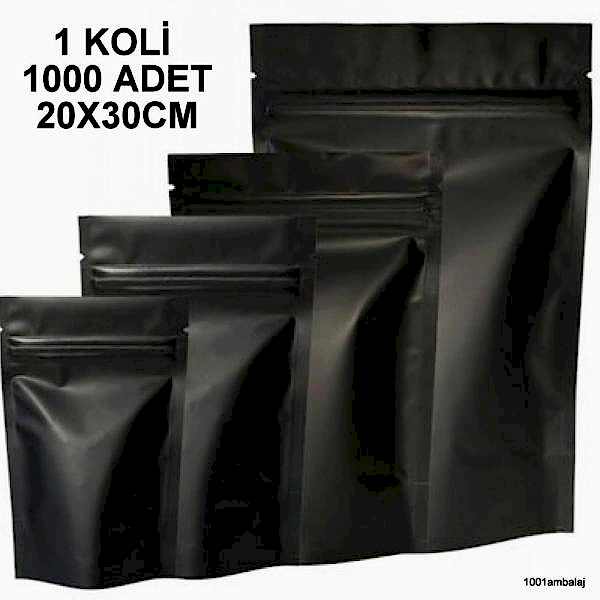 20X30 Cm Mat Siyah 1 Koli 1000 Adet Kilitli Doypack Torba 1000 Gr /69/