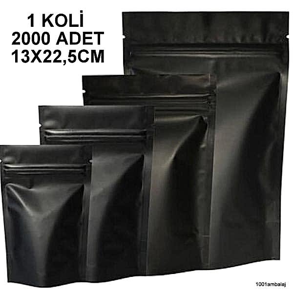 13X22,5 Cm Mat Siyah 1 Koli 2000 Adet Kilitli Doypack Torba 250 Gr /67/