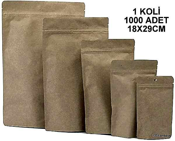 18X29 Cm Kraft 1 Koli 1000 Adet Kilitli Doypack Torba 750 Gr /34/