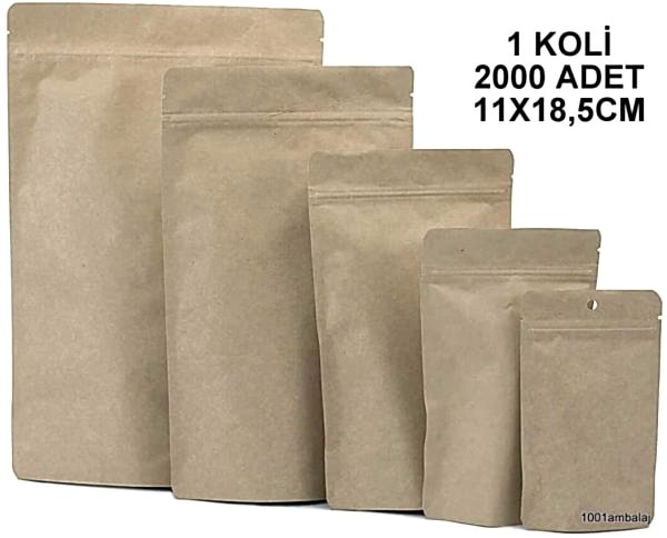11X18,5 Cm Kraft 1 Koli 2000 Adet Kilitli Doypack Torba 100 Gr /30/