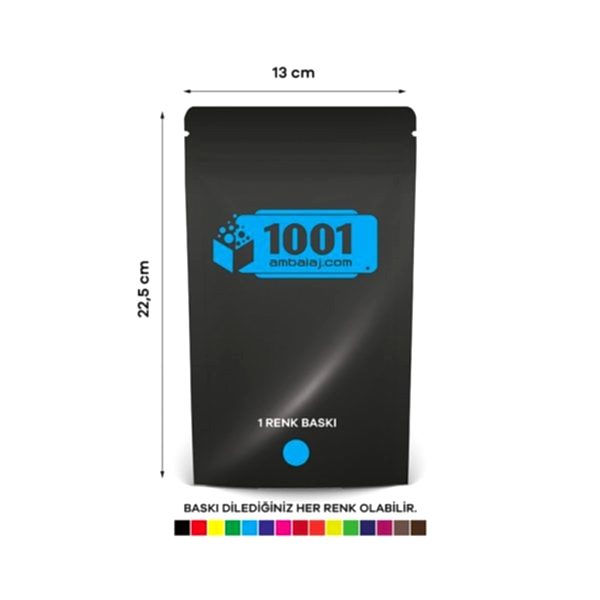 13X22,5 Cm 1 Baskılı Siyah Renkli Tek Taraf Tek Renk Doypack Torba 250 Gr /63/